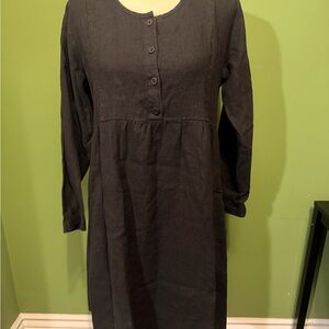 Flax 100% Linen Dark Gray /Black Long Sleeve Dress